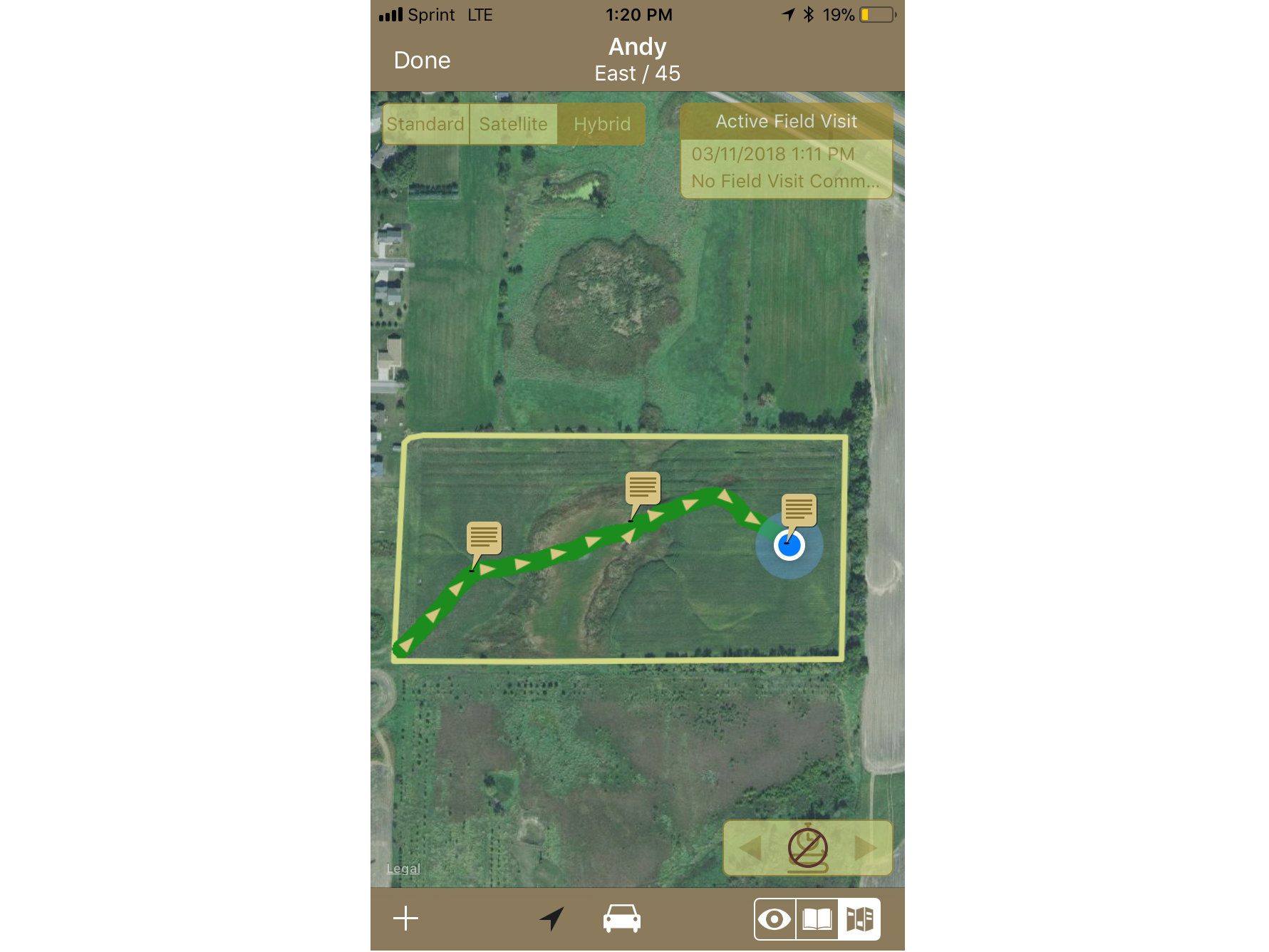 Tracking Path Through Field GeoNotes on iPhone