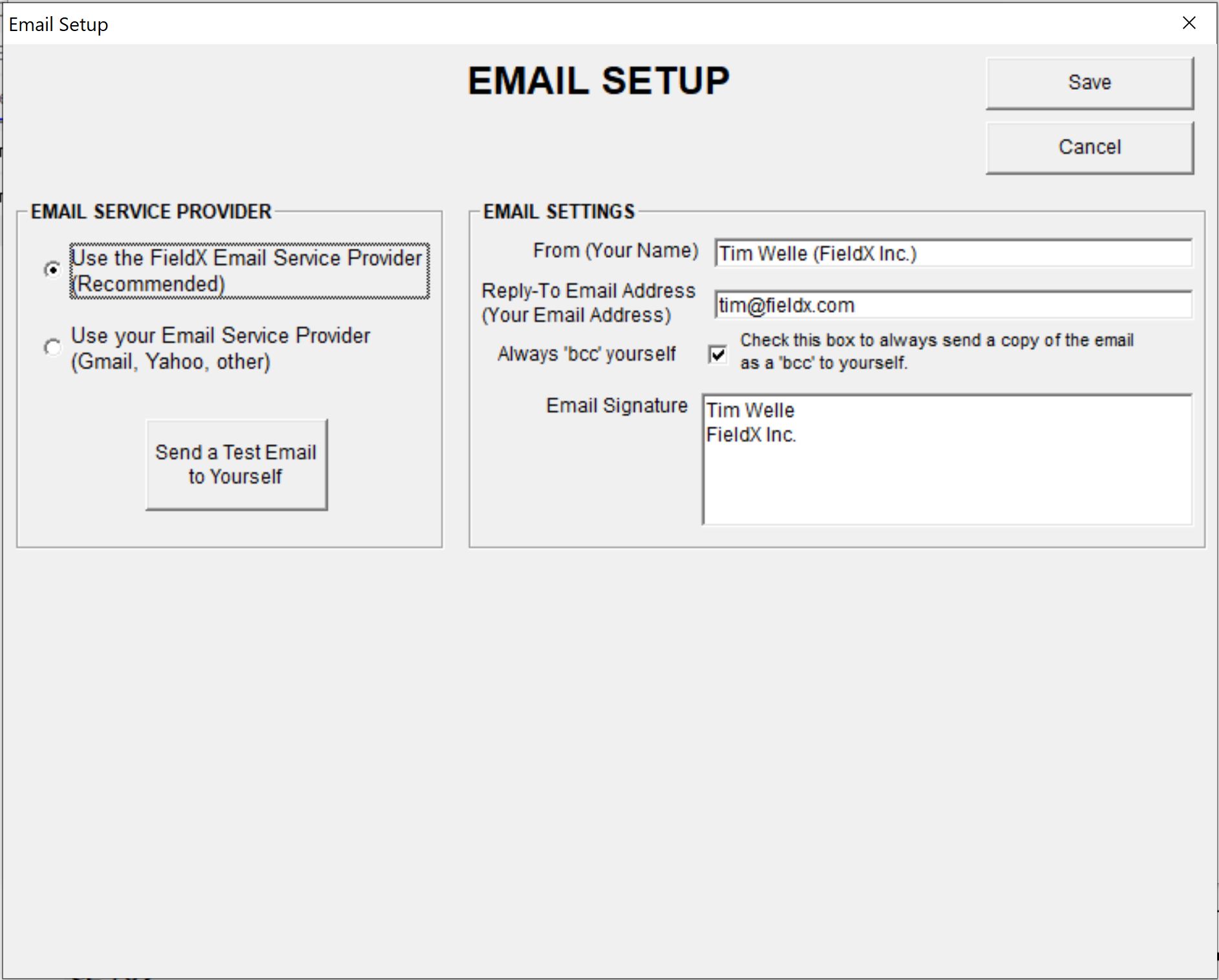 Setup with FieldX Email Service Provider