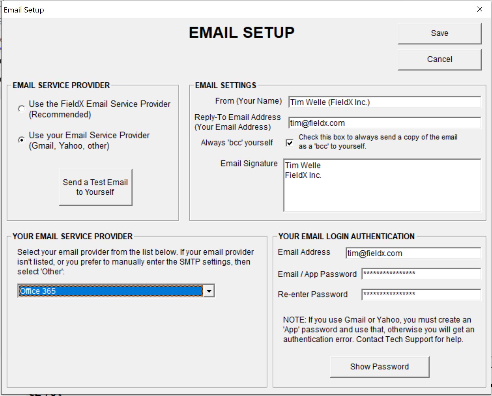 Setup email in FieldX Office with your service provider